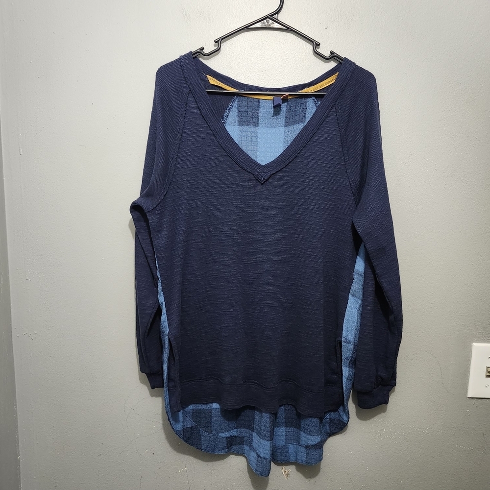 Pilcro anthropologie Womens Navy Blue V Neck Oversized Tunic Top Sizr XS